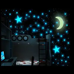 Новинка 100 шт. синяя звезда + 1 шт. Луна 3D DIY комната дома светится в темноте стикер на стену