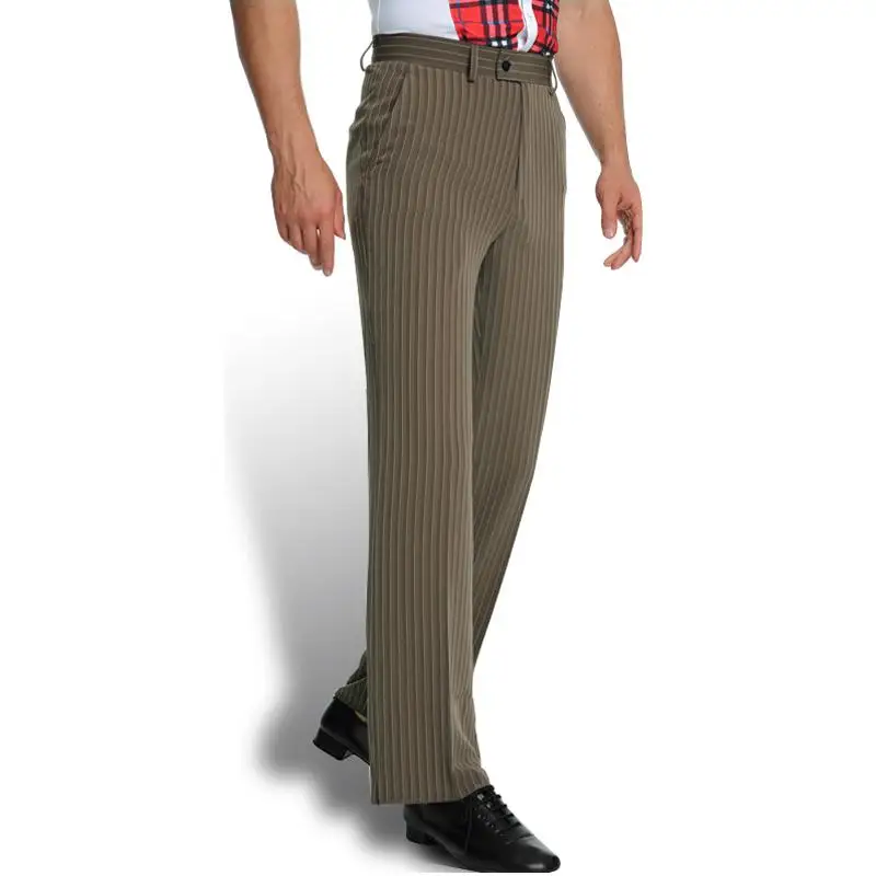 

New Summer Men's Latin Dance Pants National Standard Modern Balloroon Performance Striped Pocket Trousers Fashion Dancewear 40