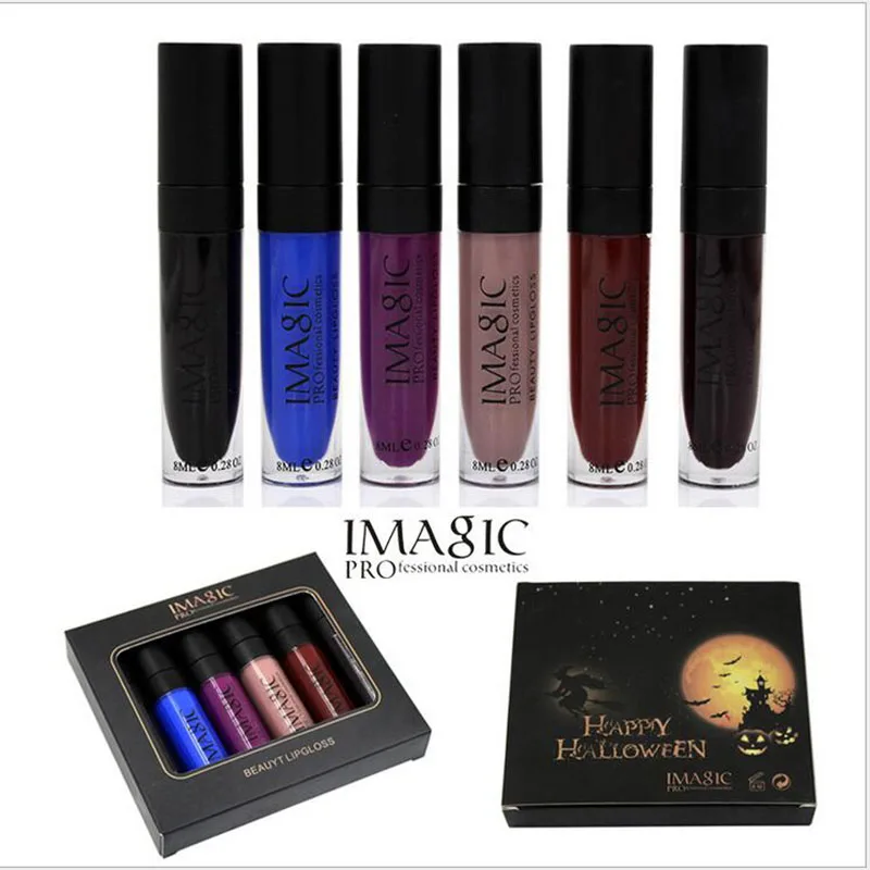 IMAGIC Halloween Party Lipgloss Set Vampire Style Sexy Blue Black Red 6 Color/kit Waterproof Matte Lip Gloss Makeup | Красота и