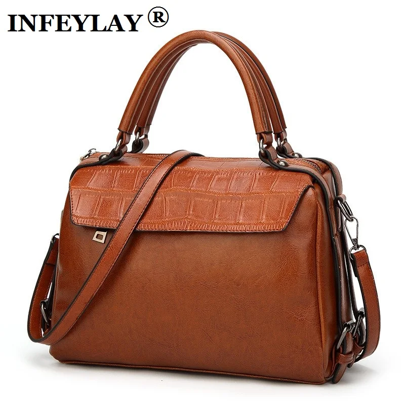 

High capacity lady shoulder bag Oil wax vintage handbags fashion girl dress messenger bag Women Beautiful travel Crossbody Bag