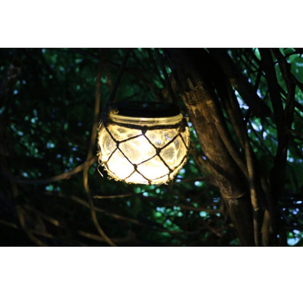 Vintage Solar Powered LED Hanging Glass Jar Rope Light Lantern Table Lamp
