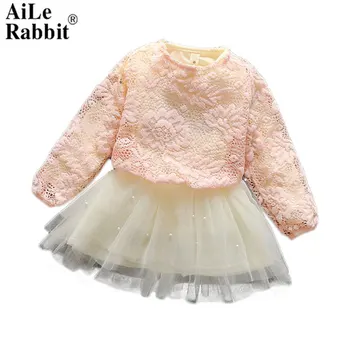 

AiLe Rabbit The New Spring 2018 Dress Elegant Children's Wear Pearl Net Yarn Crochet Dress Baby Princess Dress Suit Dress