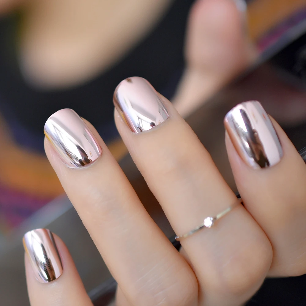 Reflektierende Spiegel Licht Weichen Rosa Metall Uberzug Falsche Franzosisch Acryl Nagel Tipps Metallic Platz Gefalschte Nagel Ohne Nagel Kleber Spargut Innovative Produkte Zu Top Preisen