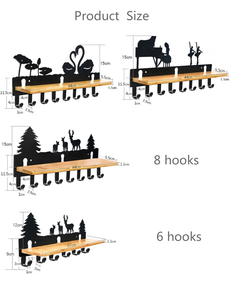 Бамбук 6/8 ряд вешалка для пальто двери крюковые петли железная настенная полка крюк настенная разделительная полка олень пианино Лебедь держатели для хранения