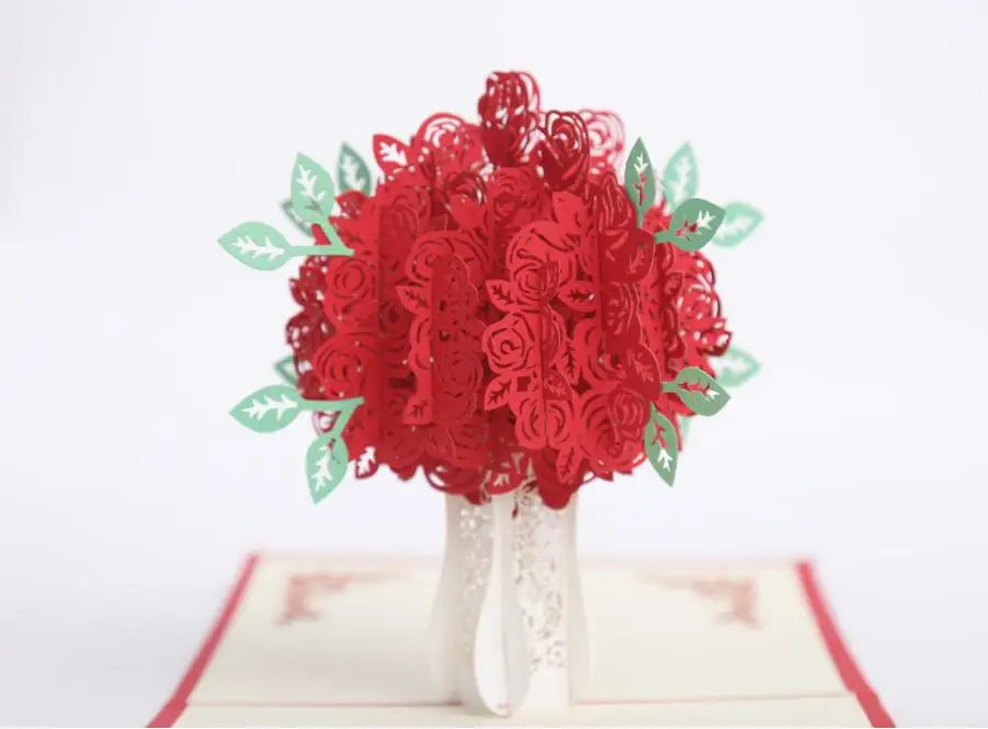  10pcs 3D Creative Rose Bouquet Handmade Kirigami Origami Wedding Party Invitation Cards Greeding Bi - 32807456862