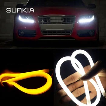 

2Pcs/Pair SUNKIA 30/45/60/85CM 12W White+Yellow/Red/Blue Flexible Daytime Lamp Switchback Strip Angel Eye DRL External Light