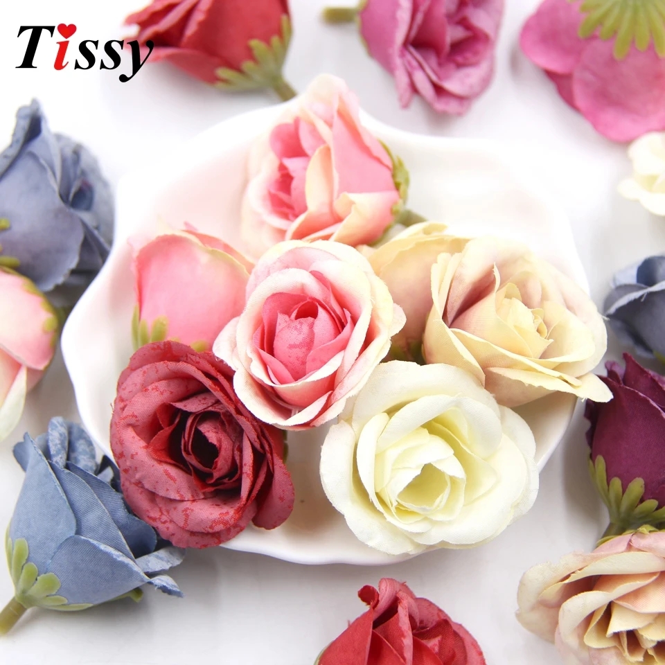 10PCS Rose Artificial Flowers Silk Flowers DIY Wreath Flower Heads Gift