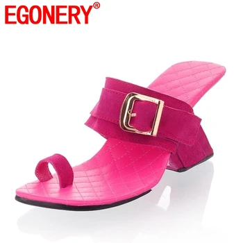 

EGONERY shoes women 2019 summer new fashion sexy super high strange style women slipper outside three colors buckle ladies shoes