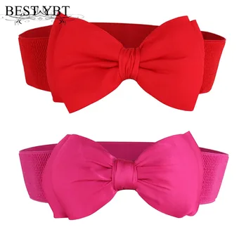 

Best YBT Hot Sale Fashion Women Lady Bowknot Stretch Elastic Bow Wide Stretch Buckle Waistband Waist Belt Polychromatic