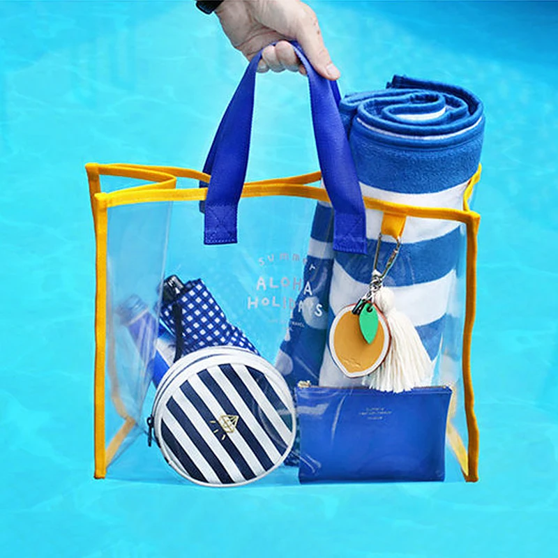Прозрачная пляжная сумка из ПВХ, водонепроницаемые сумки, прозрачная Большая вместительная сумка через плечо, Портативная сумка, карманный дорожный мешочек для хранения