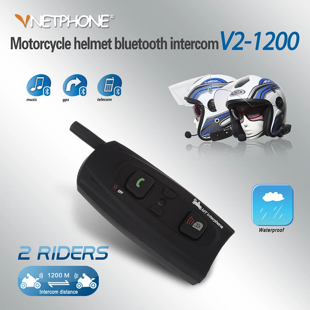 

VNETPHONE Helmet Headset Bluetooth Intercom for Motorcycle Wireless Bluetooth Interphone BT Intercom Headset 1200M 2 PCS