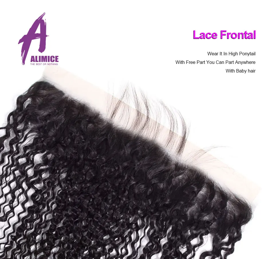 ALIMICE Hair Brazilian Curly Lace Frontal 13x4 Ear to Ear Pre Plucked Lace Frontal Closure Non Remy Human Hair Closure 10-24Inch (10)