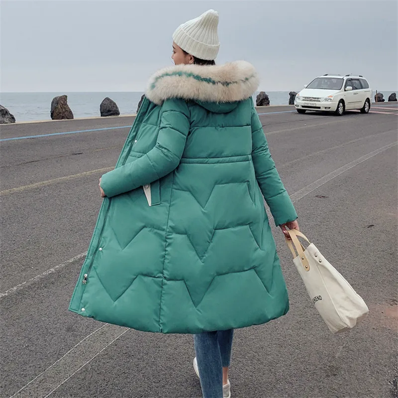 ##BUY 2019 New Cotton Parkas Women Jacket Winter Thickening Mid Long Coats Large Size Female Hooded Fur Collar Cotton Overcoat WIN950