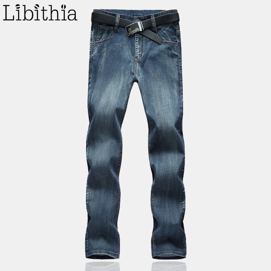 Мужские классические прямые обтягивающие мужские джинсы подходят плюс размер брюки для мужчин Дизайнерские повседневные мужские Джинсовые классические брюки весна E489