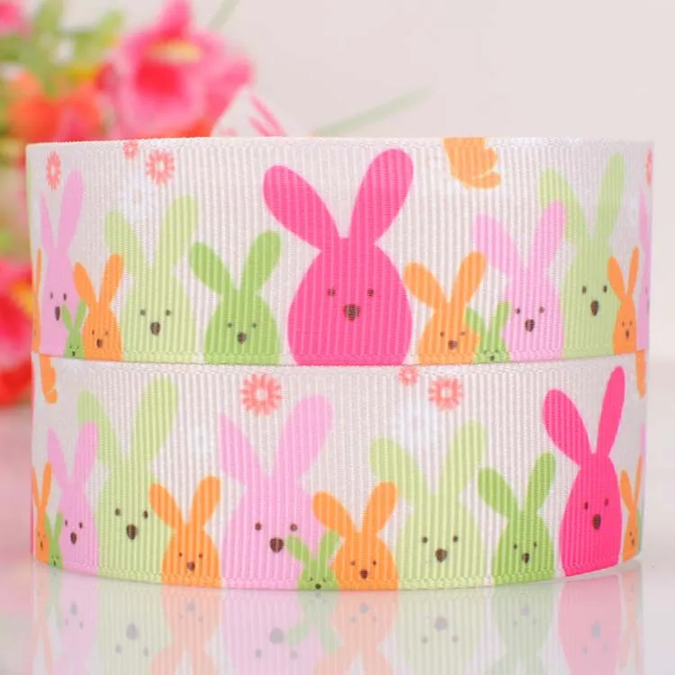 

7/8" Bunnies printed Grosgrain ribbon Easter For Bows/Cakes/Crafts