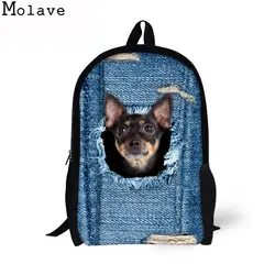 MOLAVE детские сумки для девочек-подростков милые джинсовые Cat ранец с собакой дети Bookbag 3D мультфильм животных рюкзак Mochila 28. sep.30