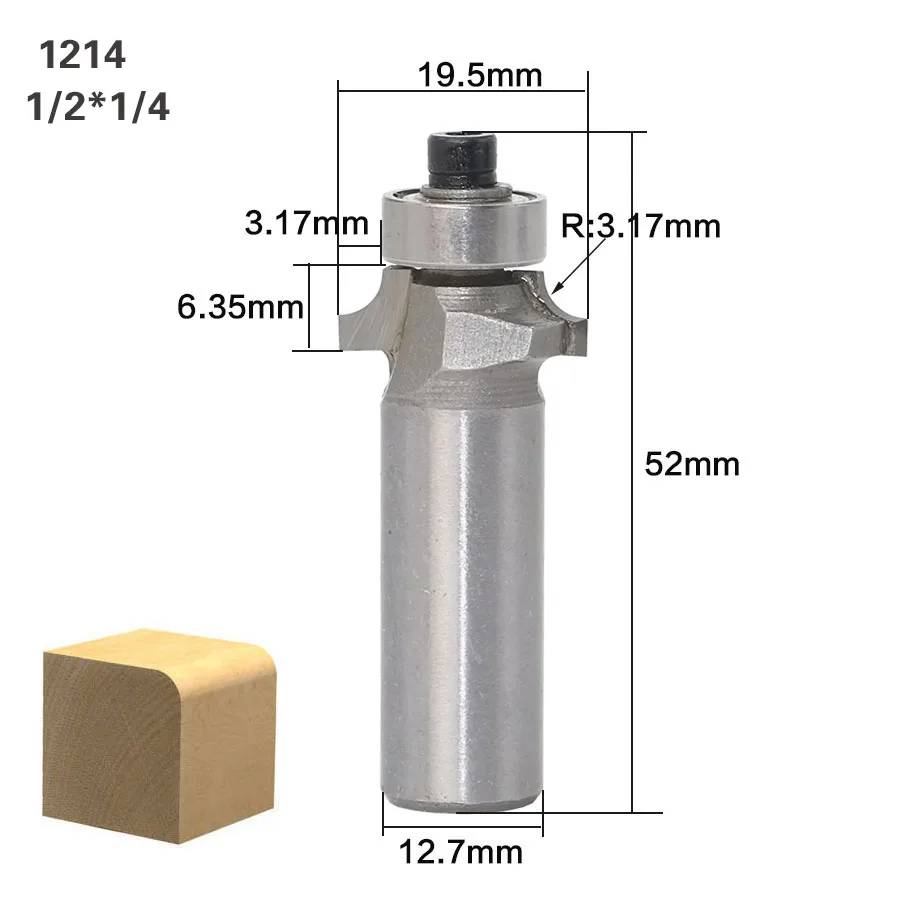 1 шт. круглый над фреза для отделки кромки бит-1/" Радиус-1/4" хвостовик деревообрабатывающий резак - Длина режущей кромки: 1214
