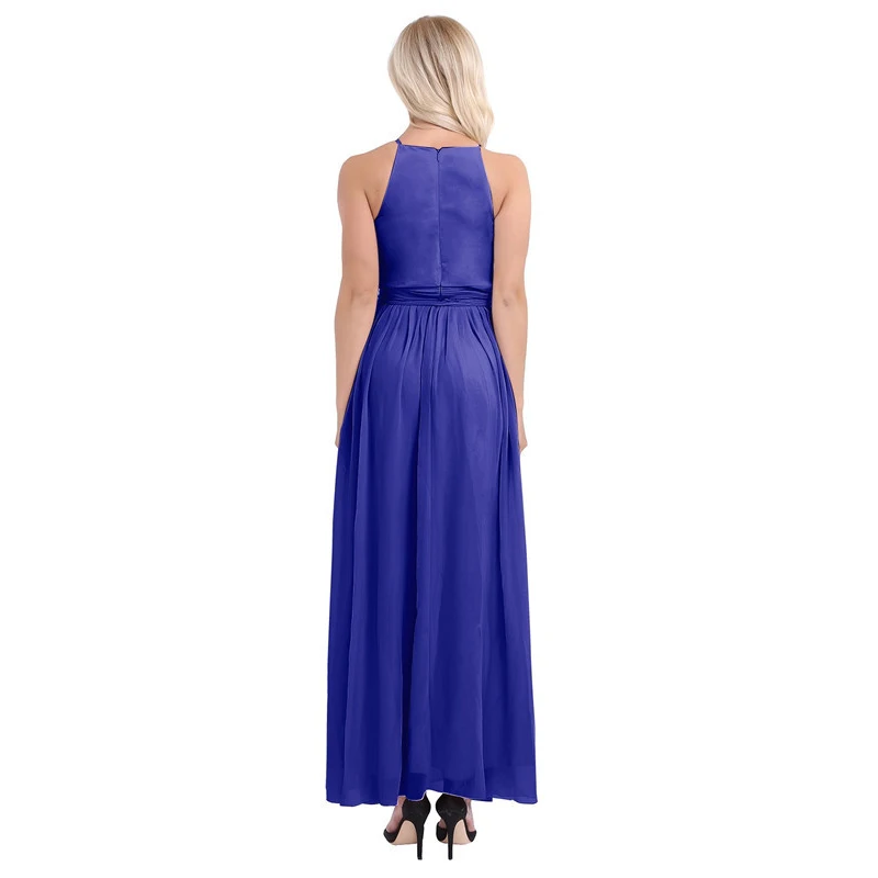 Vestido de Dama de Honra Festa de Casamento sem Mangas Vestido de Baile de Formatura Vestido de Comprimento Mulheres Senhoras Elegante Chiffon Longo Halter Completo 39 Cheap Vestidos de Madrinhas