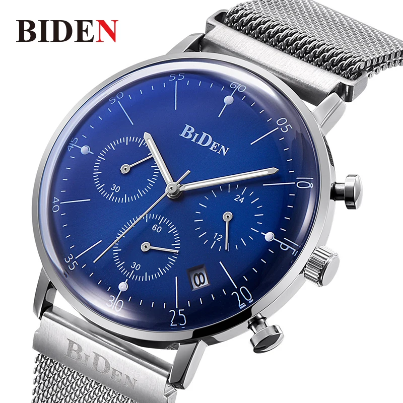 

Mens Watches Top Luxury Brand Men's Quartz Wristwatches Mesh Strap Male Blue Watch Auto Date Chronograph Waterproof Clock Xfcs