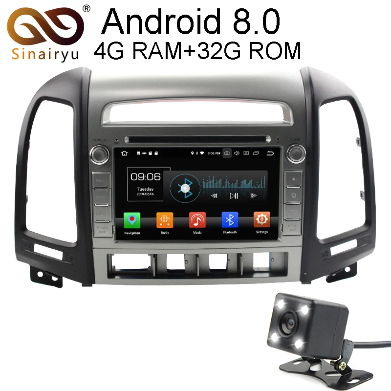 

Sinairyu 1024*600 Octa Core 4GB RAM Android 8.0 Car Radio DVD Player For Hyundai Santa Fe 2006-2012 Headunit GPS Navigation