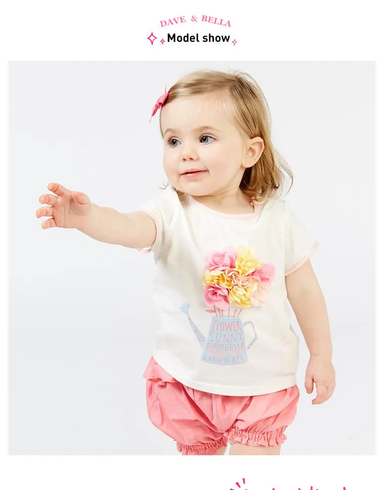 Dave bella/летние костюмы с цветочным принтом для маленьких девочек; костюм для детей младенцев; детская одежда высокого качества; DB7529