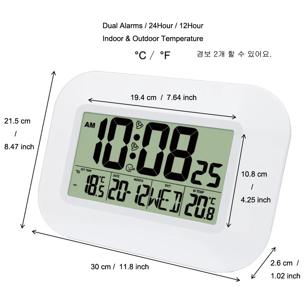 Big LCD Digital Wall Clock Thermometer Temperature Radio Controlled Alarm Clock RCC Table Desk Cale