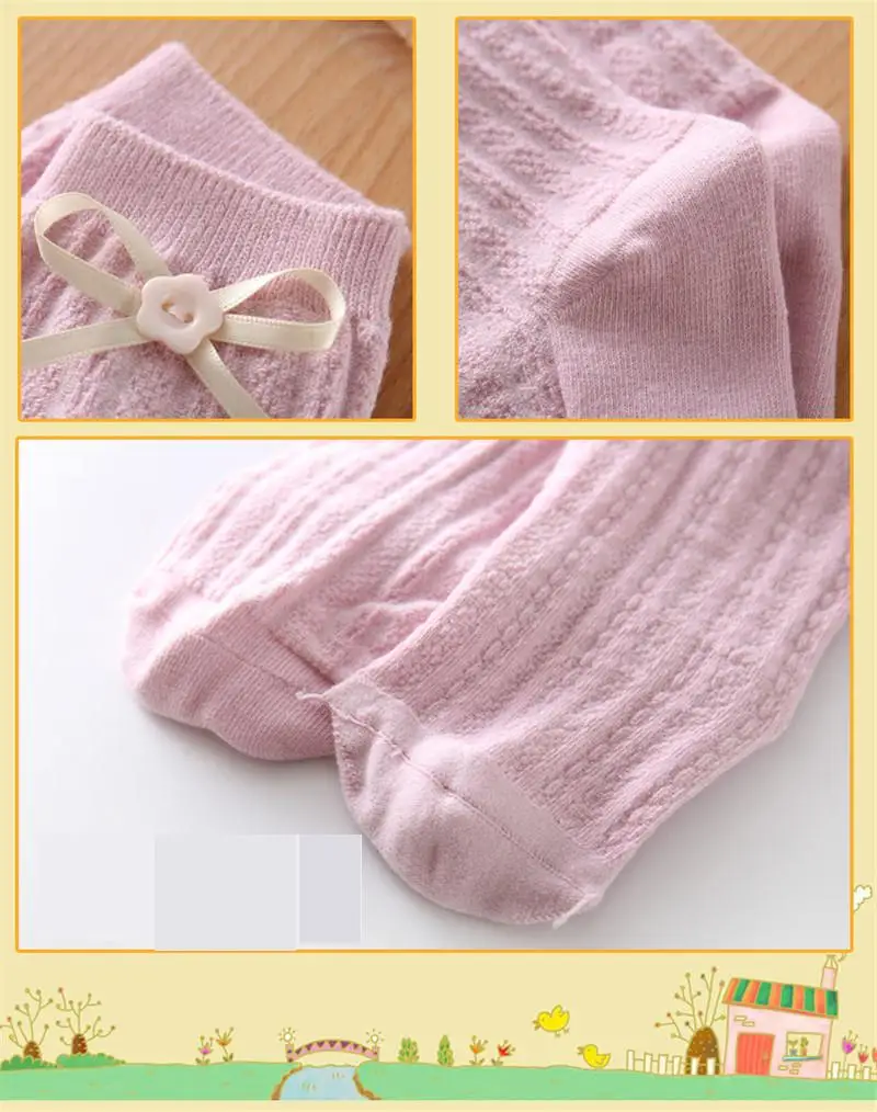 2017 New Fashion Baby Girl's Cotton Button Bowknot Stripes Tights Children Korean Tube Stockings Girl Long Socks Knee Sock Kids07