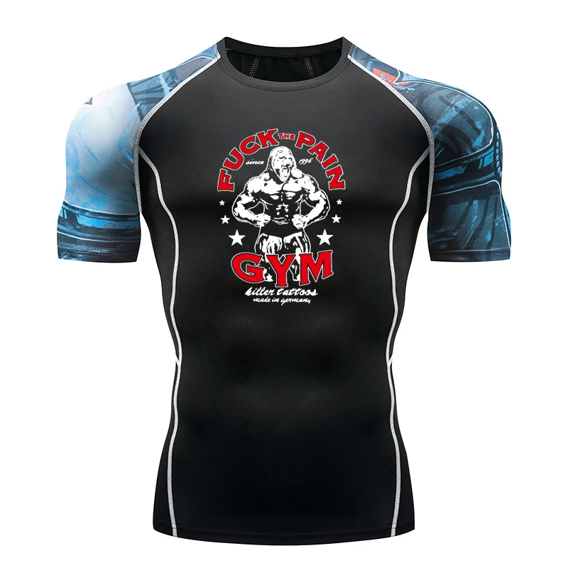 

2019 Men Print Sport Training Lycra T-shirt Short Sleeve Male Casual Man Gym Running Fitness Slim Tees Tops Bodybuilding Jerseys