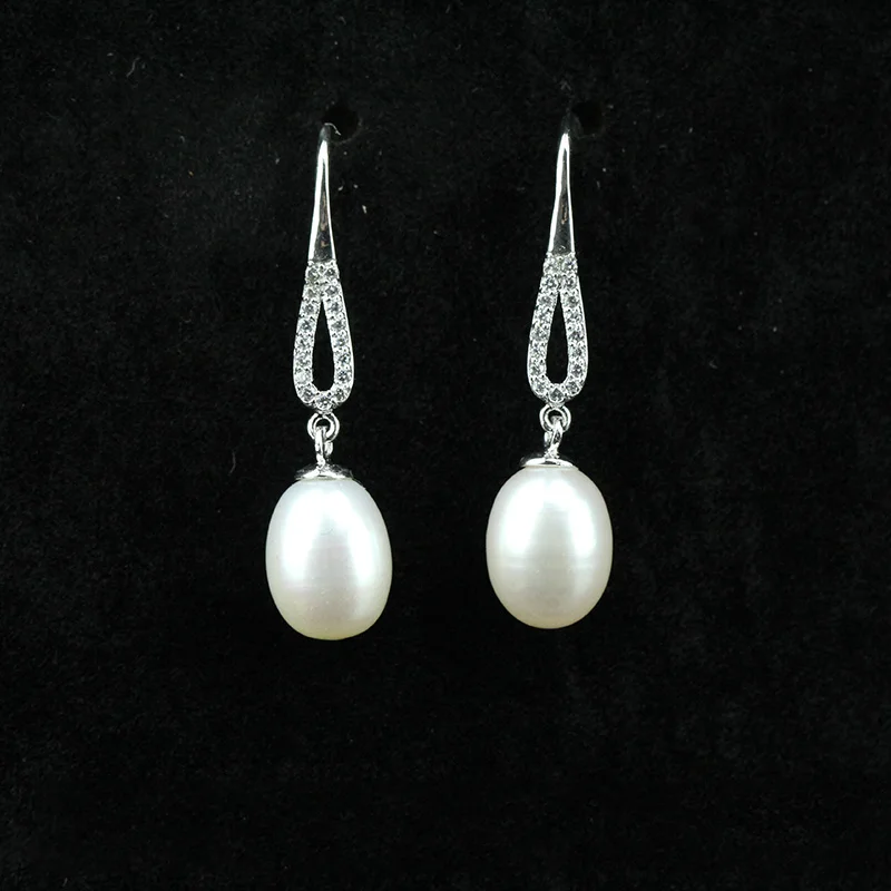

Natural Pearl Earrings Real Cultured Freshwater Pearls With CZ Crystal Earring 2016 Wedding Bridal Dangling Earrings For Women