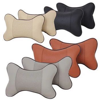

1 Pc Faux Leather Hole-digging Car Headrest Supplies Neck Safety Pillow For Auto