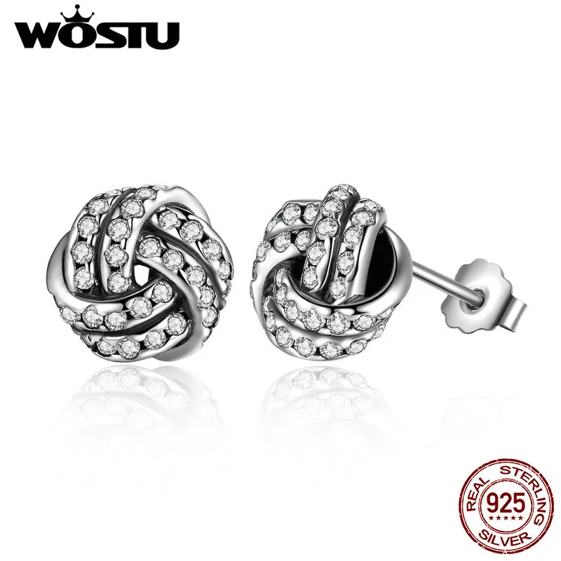 925 пробы серебряные сверкающие узлы любви серьги-гвоздики для женщин ювелирные изделия подарок XCHS476