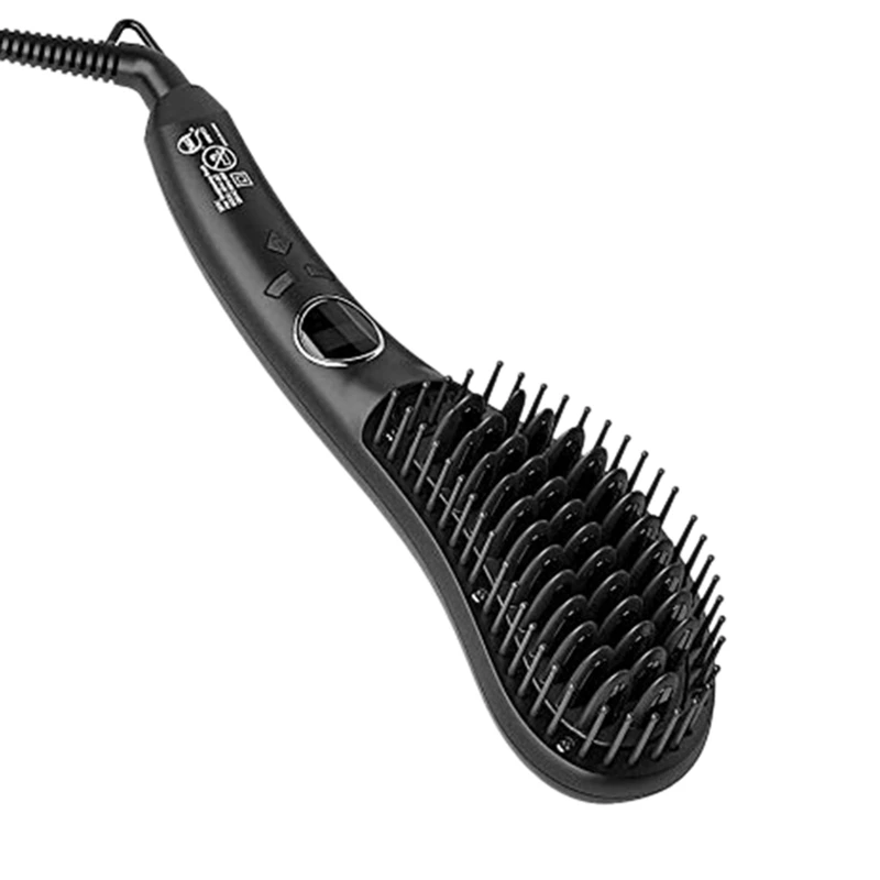 

HOT!Jinri 2 In 1 Hair Straightener Brush Anti-Scald Ceramic Hot Comb Temperature Lock&Auto-Off Professional Straightening Brus