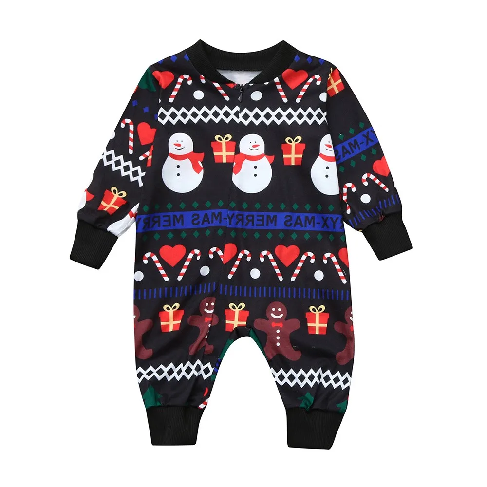 

Christmas baby clothes Toddler Baby Long Sleeves Cartoon Snowman Print baby rompers Family Clothes dropshipping ship from us
