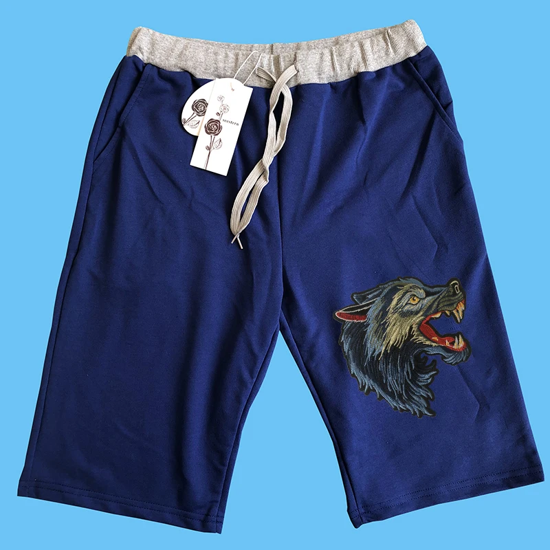 

Seestern brand new clothes men's shorts embroidery wolf heads summer Pure cotton fashion Europe America youth hip-hop fashion