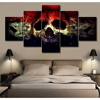 

Living Room HD Printed 5 piece Canvas Painting Skull Punk Home Decor