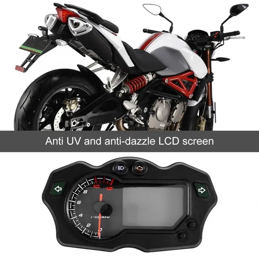 

Motorcycle LCD Digital Display Speedometer Odometer Electronic Adjustable Tachometer Universal
