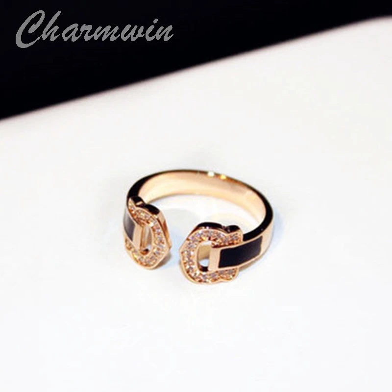 

Charmwin New Fashion Wedding Rings Luxury Women Rhinestone Adjustable Open Ring Drop Of Oil Jewelry Gift PR106