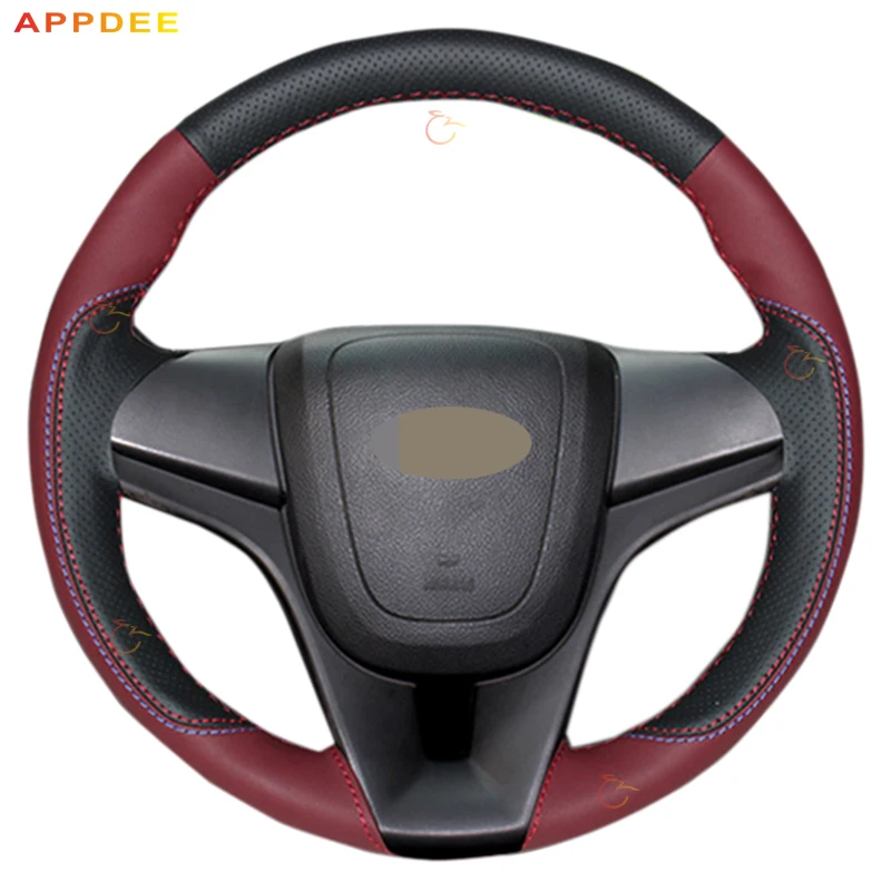 APPDEE винно-красный кожаный черный замшевый автомобильный чехол на руль для Chevrolet Cruze 2009- Aveo 2011- Orlando 2010
