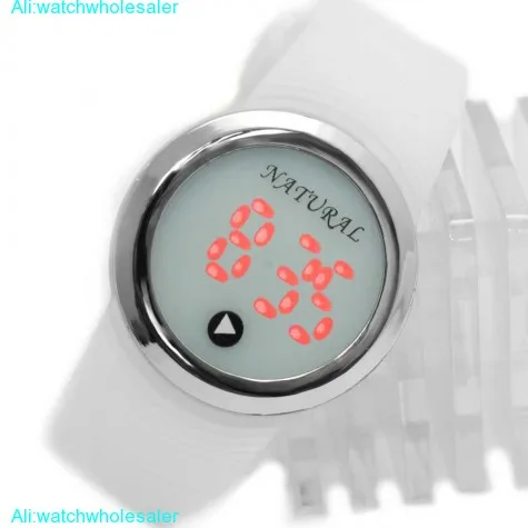 DW418B PNP Shiny Silver Watchcase LED Silicone White Band Boy Girl Digital Watch