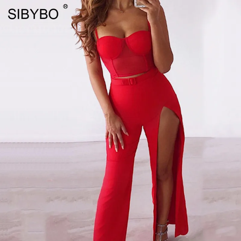 Sibybo открытый разрез спагетти ремень сексуальный комбинезон женский комбинезон без рукавов Свободный Летний комплект из двух частей комбинезон пляжный боди для женщин