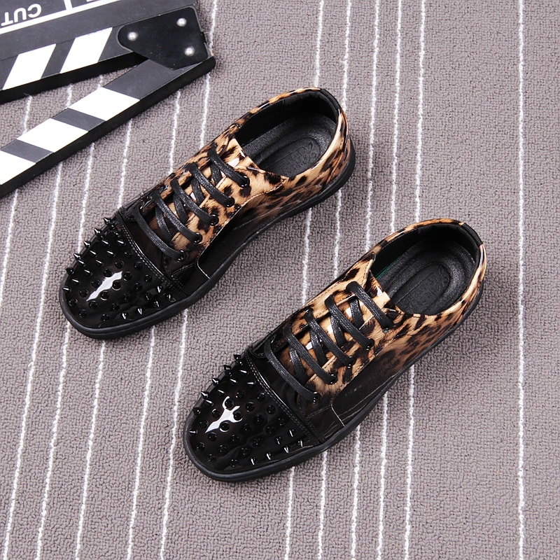 

Fashion Men's Shoes Rivet Leopard Multi Color Lace Up Round Toe Flats Heel Casual Shoes E20