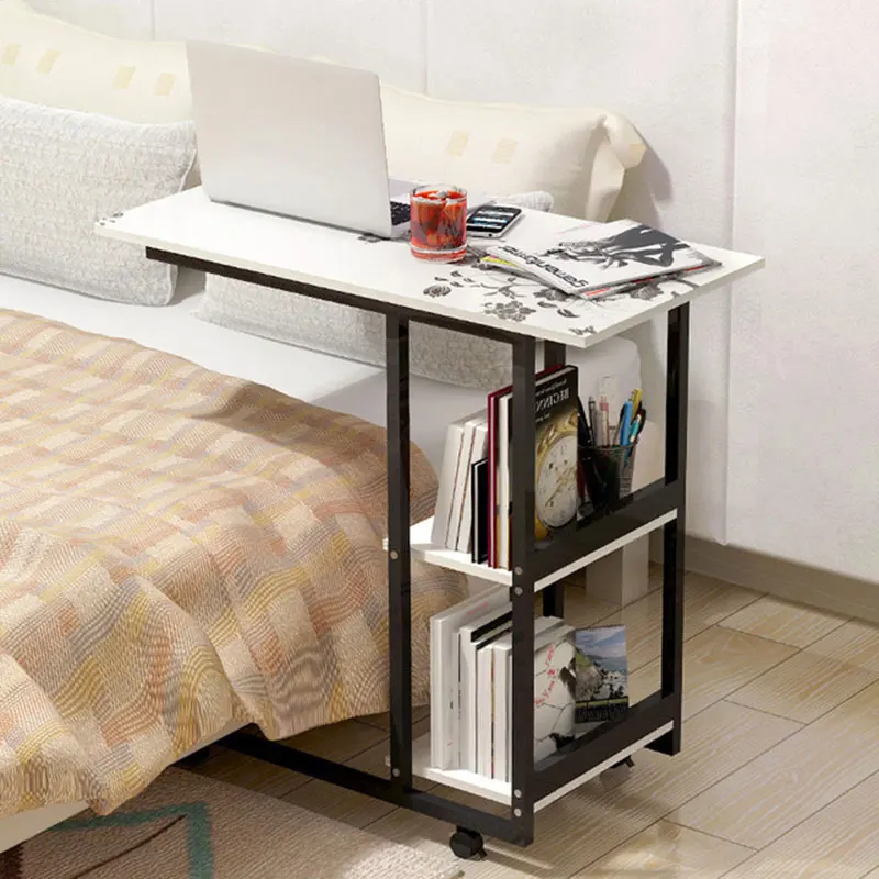 Модный простой прикроватный столик для ноутбука, компьютерный стол, домашняя кровать, складной мобильный стол для ноутбука с колесиком с полкой для хранения