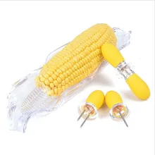 WOFO BBQ Food Skewers Yellow Hot Dog Meat Forks Stainless Steel Corn Barbecue Accessories Grill Tools (Pack of 2)