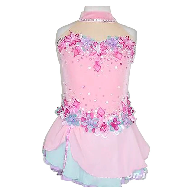 Cheap Customized Costume Ice Figure Skating Gymnastics Dress Competition Adult Child Girl Performance Pink Multi-storey Cake Dress