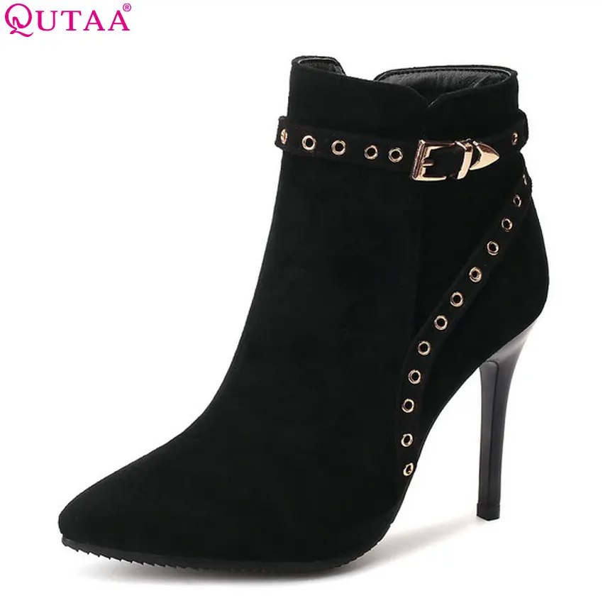 Chaussures Élégant Bottes Taille 2019 Grande Cheville Zipper D'hiver 43 Noir 34 Qutaa Haut Moto rouge Talon Femmes Mince Plate forme Troupeau qXWn7af