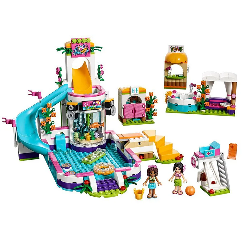 

2019 NEW 675pcs Legoing girl friends DIY building blocks The Heartlake Summer Pool Bricks figure toys for children kid gift01013