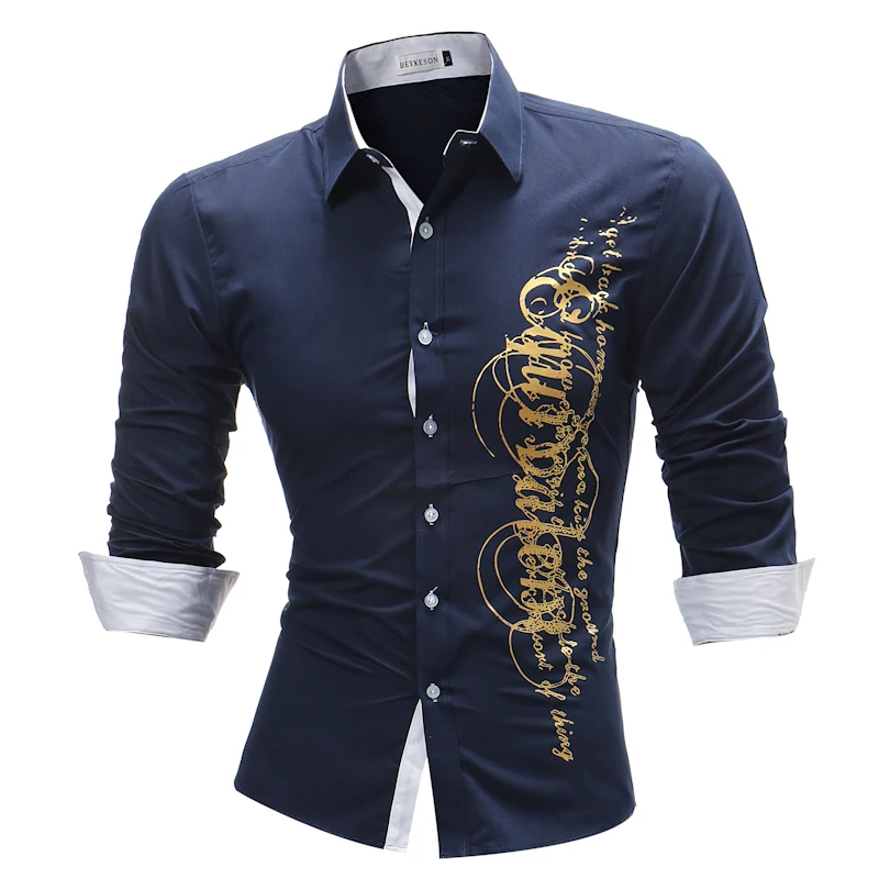 Бренд 2018 модная мужская рубашка с длинными рукавами Топы принтом букв Мужская s