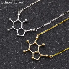 Модное колье с молекулой личи кофеина, сигналом счастья, структура, химия, золото, серебро, длинная цепочка, ожерелье для женщин