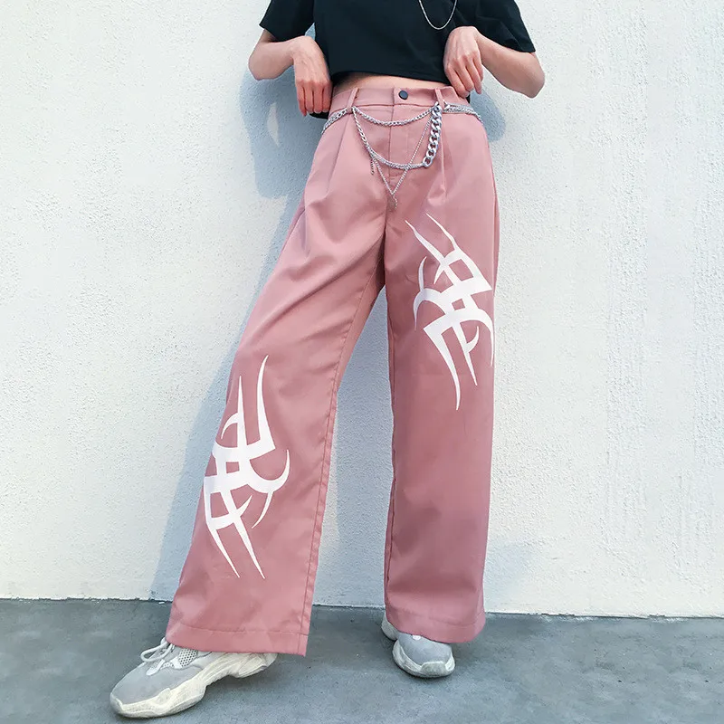 

Harajuku Print Wide Leg Pants Women High Waist Trousers Gothic Bell Bottom Flare Pants 2019 Summer Streetwear Joggers Sweatpants