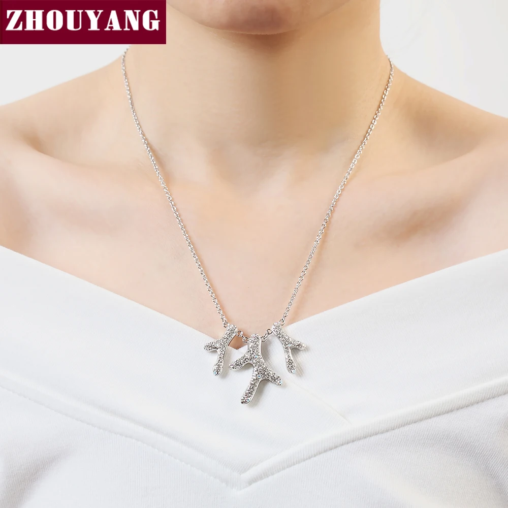 ZHOUYANG Top Quality ZYN194 Branch Necklaces Silver Color Fashion Pendant Jewelry Made with Austria Crystal Wholesale